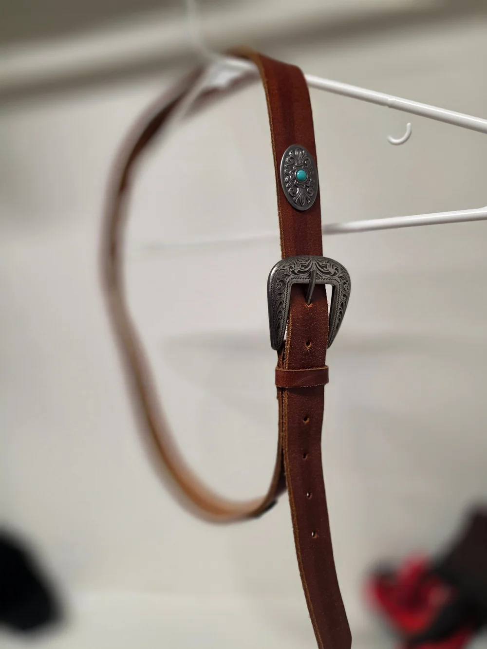 Womens' Classic Brown Genuine Leather Western Belt with Turquoise Concho